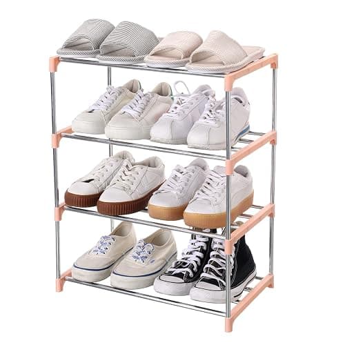 Jucaifu Stackable Small Shoe Rack, Entryway, Hallway and Closet Space Saving Storage and Organization (4-Tier, Pink) - Image 1