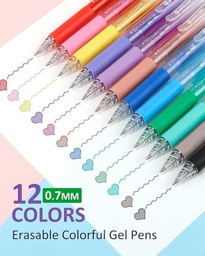 Solati 12 Colors Erasable Gel Pens, Fine Point 0.7mm Colored Erasable Pens, Make Mistakes Disappear, Assorted Color Inks for Drawing, Writing, Planning, and Crossword Puzzles (12 Colors) thumbnail 3