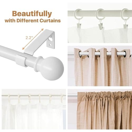 White Curtain Rods for Windows 28 to 48 Inch, Heavy Duty Curtain Rod Set with Brackets, Decorative Adjustable Curtain Rods for Bedroom, Living Room, 5/8" Metal Drapery Rod thumbnail 6