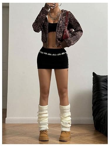 GORGLITTER Women's Cheetah Print Zip Up Hoodie Y2k Cropped Jacket | Leopard Print Sweatshirt, Lightweight Hoodie, Y2k Oversized Hoodies, Going Out Fall Outfits 2026 thumbnail 6
