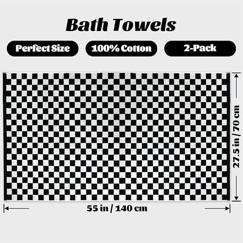 Jacquotha Black & White Checkered Cotton Bath Towels Set of 2 - Cute Aesthetic Bathroom Towels for Bathroom Decor 27.5" x 55" thumbnail 3