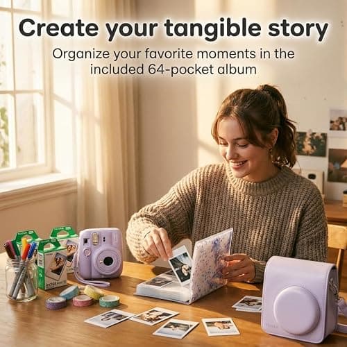 Fujifilm Instax Mini 13 Instant Camera Frost Blue + Fuji Film Value Pack (40 Sheets) + Tudak Accessories Bundle, Incl. Compatible Carrying Case, Quicksand Beads Photo Album 64 Pockets thumbnail 3