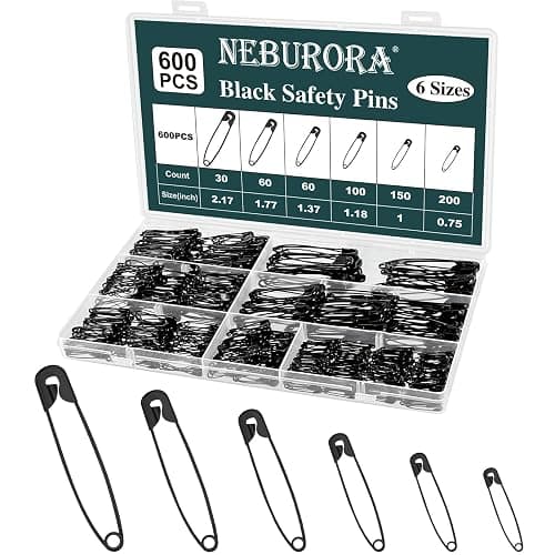 NEBURORA 600Pcs Black Safety Pin Assorted Size Safety Pin Small and Large Safety Pins for Clothes Home School Office Sewing Craft and Arts Pinning - Image 1