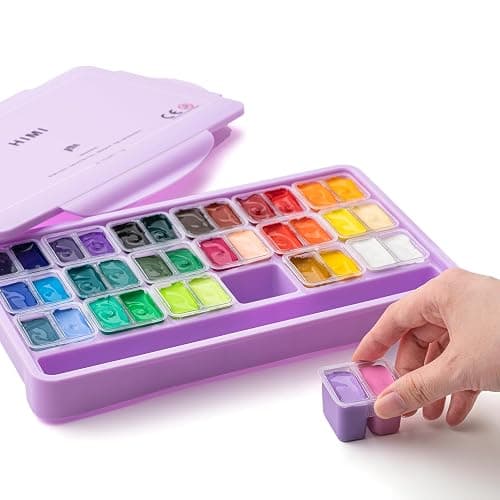HIMI Twin Cup Jelly Gouache Paint Set with 3 Paint Brushes, 36 Colors 12g, Jelly Cup Design, Non Toxic Paint for Canvas and Paper, Art Supplies for Professionals (Purple Case) thumbnail 7