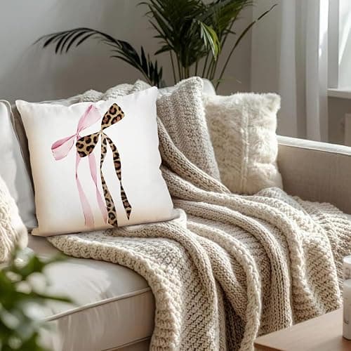 HESQFBH Cheetah Leopard Bow Pillow Covers, Cheetah Leopard Print Room Decor, Funky Preppy Leopard Billiards Decorative Throw Pillow Covers for Girls Dorm Apartment 18x18 Inch thumbnail 4