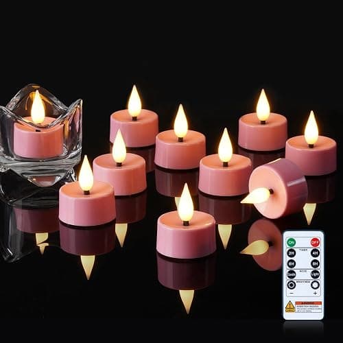 Amagic Flameless Pink Timer Remote Tealights Candles, 3D Black Wick Flickering Tea Light, 300+Hour Colored Votive Candles Battery Operated, Set of 12 for Romantic Wedding Decor, Baby Showers, Proposal - Image 1
