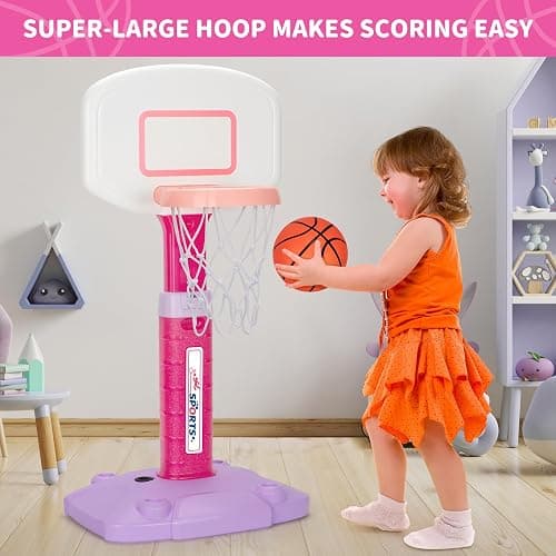 Toddler Basketball Hoop Indoor for Age 1-3, Adjustable Kids Basketball Hoop, Mini Basketball Hoops with 3 Balls for Outdoor Poolside, Birthday Christmas Sport Toys Gift for Baby Boy Girl 1 2 3 4, Pink thumbnail 4