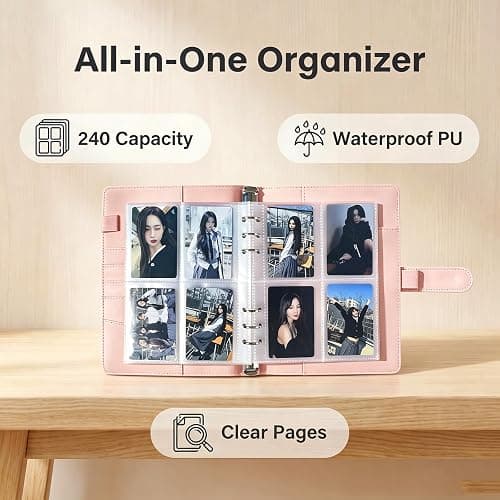 A5 Kpop Photocard Binder, 240 Slots Photo Card Holder Book Album, Pink | For Organizing Trading Card, 6 Ring A5 Binder, PU Leather Photo Card Collector collection Album,with Magnetic Buckle Closure thumbnail 7