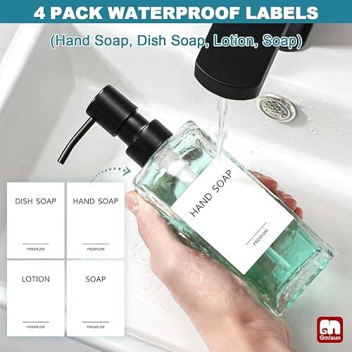 GMISUN Glass Soap Dispenser with Stainless Steel Pump, Clear Hand Soap Dispenser for Bathroom, 12 fl oz/350ml Hand and Dish Soap Dispensers Set for Kitchen, Refillable Liquid Soap and Lotion Bottle thumbnail 5