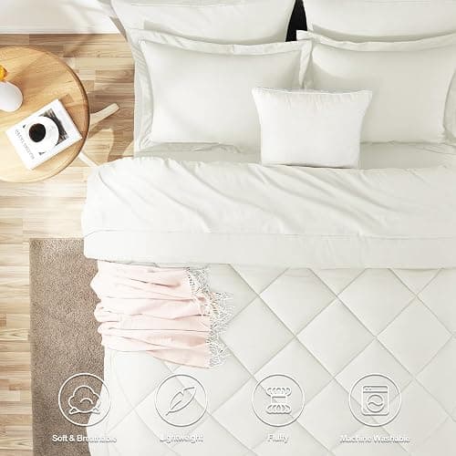 CozyLux Queen Comforter Set Ivory - Bed in a Bag Queen Size 7 Pieces, Luxury Soft Bed Set for All Seasons, Bedding Set with Down Alternative Comforter, Sheets, Pillowcases & Shams thumbnail 2