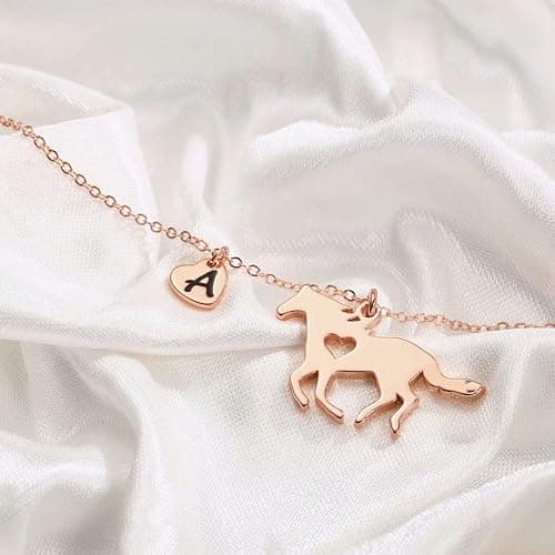 MONOOC Horse Gifts for Girls Necklace - Stainless Steel Dainty Horse Pendant Heart 26 Initial A-Z Necklaces for Women Girl thumbnail 6