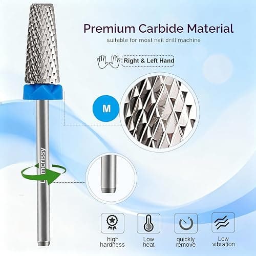 3Pcs Nail Drill Bits Set 3/32 Inch Shank YG6X Carbide Tungsten, 5 in 1 Cross Cut + 3XF Safety+ XC Cone Bits,Two Way Rotation for Acrylic Gel Dip Powder Cuticle Manicure Pedicure thumbnail 4