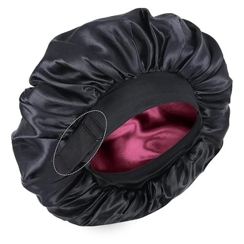 Double Layer Adjustable Satin Bonnets for Sleeping Women (Black and Wine) | No slip all night,Soft lightweight breathable,Reduce hair breakage,No marks,,Two-Color,Gift - Image 1