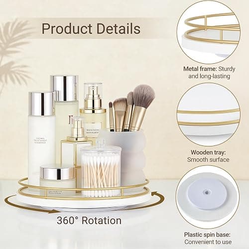 Mkono Makeup Perfume Organizer Tray, 360 Rotating Skincare Cosmetic Storage | Lazy Susan for Bathroom, Lotion Display Holder, Vanity Dresser Desk Countertop, Bedroom Living Room, Raised Guardrail thumbnail 7
