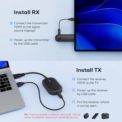 4K Wireless HDMI Transmitter and Receiver Kit, vioreay Point-to-Point Pre-Paired No WiFi, 200m(50m Through Walls) 2160p/1080p @30Hz, Plug & Play Extender for PC/PS5/TV/Projector thumbnail 4
