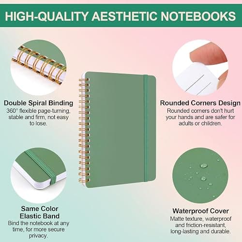 Utron 3 PCS Small Spiral Notebook 5x7, Notebooks for Note Taking, Morandi Spiral Journal Notebook, Work Notebook Small Notebooks 5x7 with Strap, Cute Notebooks for Women 70 Sheets/Note Books - 5x7 - Biege,Pink,Green thumbnail 3