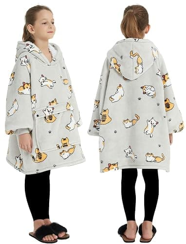KFUBUO Wearable Blanket Hoodie for Kids Sherpa Patterns Oversized Sweatshirt Blanket With Pocket 6-10 Year Old Girl Boy Birthday Gifts Cat thumbnail 5
