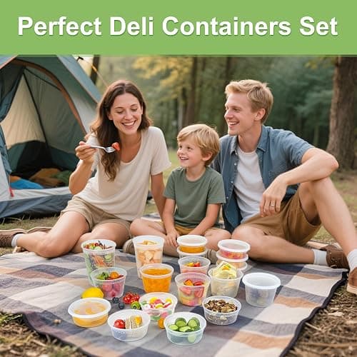Dipoo 60 Sets (120-Piece) Deli Containers with Lids, 32/16/8 oz X 20 Set Each, Leak-Proof & BPA Free Airtight Takeout Plastic Food Storage Containers for Soup, Freezer/Microwave/Dishwasher Safe thumbnail 2