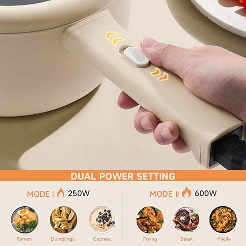Dezin Hot Pot Electric, 2L Non-Stick Sauté Pan, Rapid Noodles Cooker, Mini Portable Pot for Steak, Egg, Fried Rice, Ramen, Oatmeal, Soup with Power Adjustment & Spatula, College Dorm Room Essential thumbnail 3