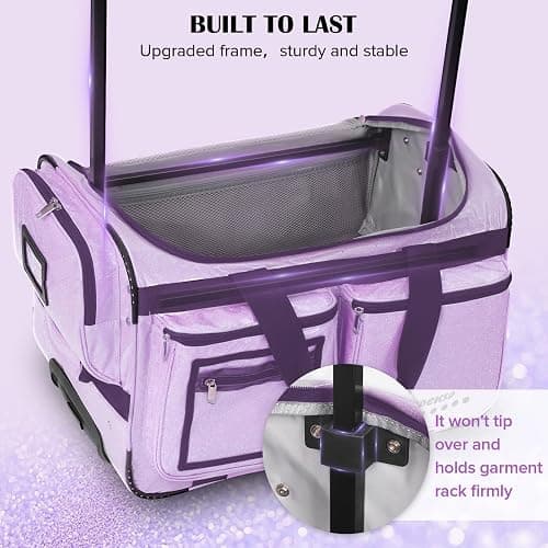 Dance Bag with Garment Rack & Curtain, 23" Glittering Rolling Dance Competition Duffel, Collapsible Dance Suitcase for Shows Cheer Recital Travel (Purple) thumbnail 4