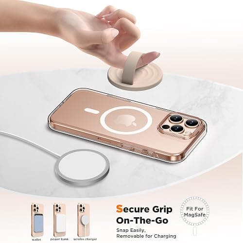 COFFKER Magnetic Phone Grip Ring Holder, Liquid Silicone Magnet Cell Phone Grip Finger Loop, Compatible with Magsafe, Back of Phone for iPhone 17/16/15/14/13/12 Series, Oat thumbnail 4