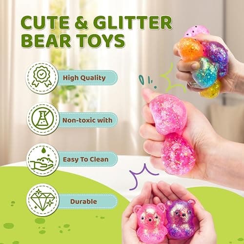 12Pack Fidget Toys Squishy ，Cute Bear Squeeze Ball , Stress Balls for Stress Relief，Pull Stretch Classroom Prize Party Favors Toys for Kids thumbnail 5