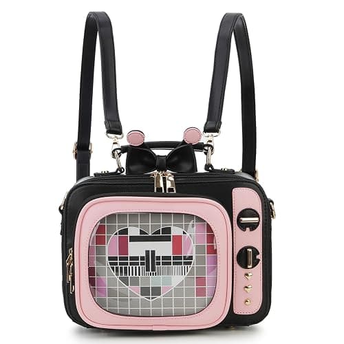 ENJOININ Retro TV Shaped Ita Bag Backpack Small Pin Display Bag with Inserts Cute Ita Crossbody Bag for Enamel Pins Display - Image 1