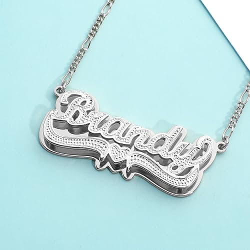 Personalized Silver Nameplate Custom Names Double Plated Chain Pendant Necklaces Customized Jewelry Gift for Women Birthday Valentines Christmas Festival thumbnail 2