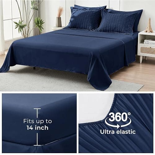 HYMOKEGE Navy Blue Full Size Comforter Sets Seersucker 7 Pieces, All Season Luxury Bed in a Bag for Bedroom, Bedding Set with Comforters, Sheets, Pillowcases & Shams thumbnail 7