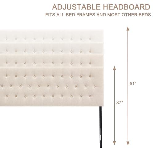Huatean Home Tufted Upholstered Headboard Queen Size, Solid Wood Head Board with Durable Metal Legs, Adjustable Height Bed headboard from 37” to 51” Fabric Headboard in Modern Button Design, Beige thumbnail 5