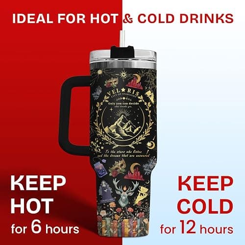 34HD 40oz Fantasy Gothic Tumbler With Handle – Velaris Quote Stainless Steel Insulated Cup With Straw, Starry Night Magic Crystals Design thumbnail 5
