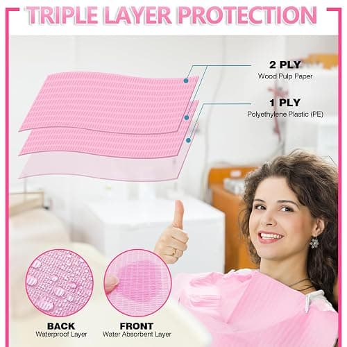 50 PCS Pink Dental Bibs Disposable Nail Art Table Mats Foldable Nail Paper Towels, 3 Ply Disposable Dentist Napkins Patient Bibs Tattoo Bibs Sheets for Salon Manicure Tattoo Dental Clinic thumbnail 4
