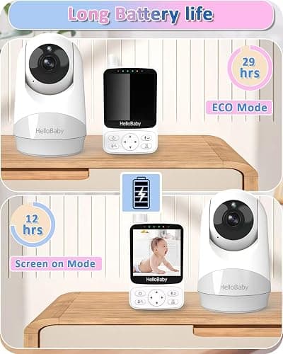 HelloBaby Baby Monitor,29-Hour Battery Life,Upgrade Baby Monitor with Camera and Night Vision,No Wifi,355°/120° Remote Pan Tilt Camera 2x Zoom, ECO Mode,2-way talk,Up to 1000ft,Temperature - HB6240 thumbnail 3