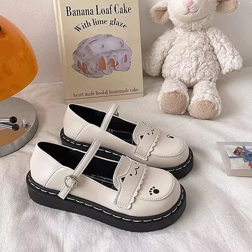 Women's Cute Cat Face Mary Jane Flats – Kawaii Platform Shoes with Paw Print Detail for Dress, Casual Wear or Anime Outfits thumbnail 3