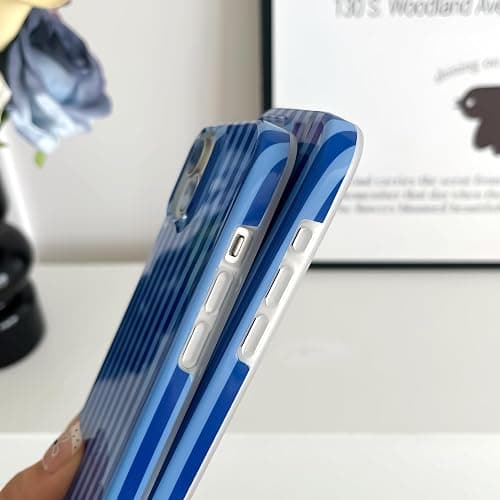 Yeddabox for iPhone 14 Case with Magsafe Striped Phone Case for Women Girls, Navy Blue thumbnail 5
