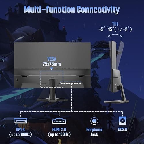 SANSUI 24 Inch Curved 160Hz Gaming Monitor,1500R Curved Gaming Monitor FHD 1080P Computer Monitor,MPRT 1ms Fast VA Display,Freesync,HDR,3000:1, HDMI2.0,DP1.4, VESA Support(ES-G24C1L HDMI Cable Incl.) thumbnail 8