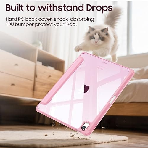 FINTIE Hybrid Case for iPad Air 11 Inch M3 (2025) / M2 (2024), iPad Air 5th / 4th Generation (2022/2020) - Shockproof Slim Clear Back Cover with Pencil Holder, Auto Wake/Sleep, Baby Pink thumbnail 7