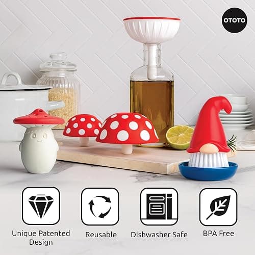 OTOTO Forest Trio Bundle of Beardy, Magic Mushroom, Fun Guy - Gnomes Dish Brush, Fungilicious Kitchen Funnel, Fridge Deodorizer, Mushroom Decor Cute Kitchen Accessories, Unique Mushroom Gnome Gifts thumbnail 6