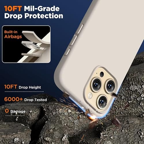 COFFKER Compatible with iPhone 15 Pro Case, Liquid Silicone Case, Full Body Shockproof Protective Cover Slim Thin Phone Case with Soft Anti-Scratch Microfiber Lining, 6.1 inch-Stone thumbnail 6