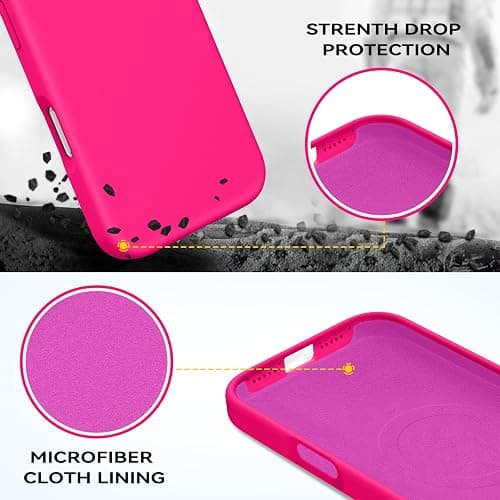 GUAGUA Magnetic for iPhone 17 Pro Case,[Compatible with MagSafe][Military-Grade Drop Protection] Liquid Silicone Soft Slim Microfiber Lining Cushion Phone Case for iPhone 17 Pro 6.3", Hot Pink thumbnail 4