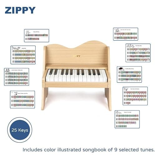 ZIPPY Kids Piano Keyboard, 25 Keys Digital Piano for Kids, Volume Adjustable, Mini Music Educational Instrument Toy, Wood Toy for Toddlers Girls Boys (Oak) thumbnail 4