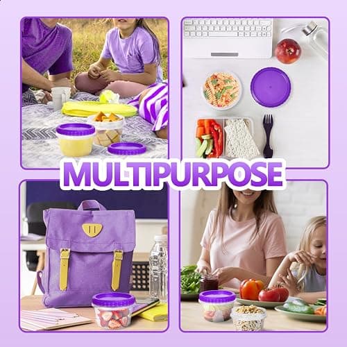 Slomg 10 Pack 16 oz Freezer Storage Containers with Purple Twist Top Lids, Small Plastic Food Storage Soup Meal Prep Containers, Leakproof Overnight Quart Containers for Lunch Leftover Fruit Salad Oat thumbnail 6