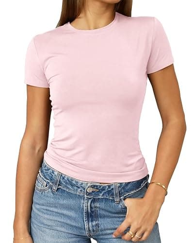 Abardsion Women's Casual Basic Going Out Crop Tops Slim Fit Short Sleeve Crew Neck Tight T Shirts 2026 - Image 1