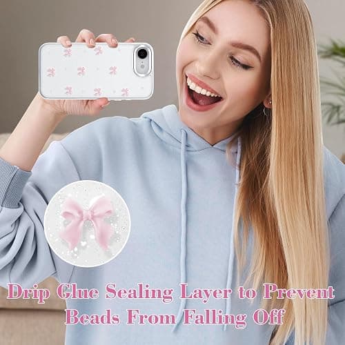 EYZUTAK Case for iPhone 17e/iPhone 16e, Bling Glitter 3D Bowknot Phone Case Cute Sparkly Crystal Clear Bow Aesthetic Design Cover Slim Soft Durable TPU Transparent Protective Cover for Women-Pink Bow thumbnail 6