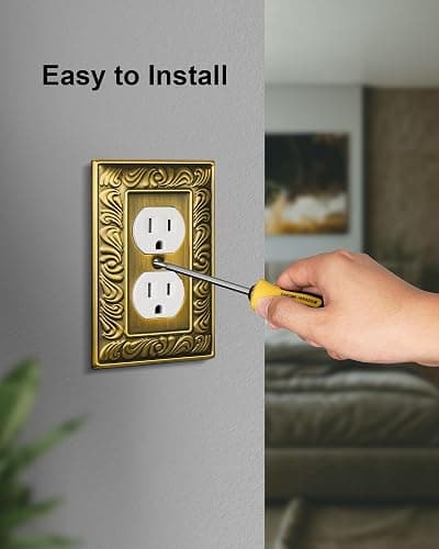 TREEWELL 6-Pack Duplex Outlet Cover Plate, Paisley Pattern Antique Brass Metal Wall Plates for Electrical Outlets, 1 Gang Receptacle Cover Decorative Switch Plates and Outlet Covers - 1 Duplex 6PK thumbnail 5