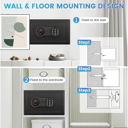 Small Safe for Home, 6.69"H Safe Box with Fireproof Waterproof Bag for College Dorm Room, Money Safe with Alarm System, Sensor LED Light, Wall/Floor Mountable, Hidden Safes for Cash, Jewelry, Medicine thumbnail 7