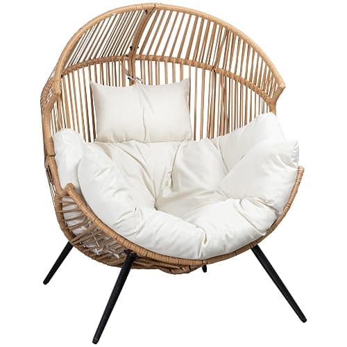 Shintenchi Wicker Egg Basket Chair, Outdoor Oversized Lounge Rattan Patio Chairs with Cushion, Egg Seat for Indoor Living Room Bedroom Outside Patio Backyard Balcony, Beige thumbnail 7
