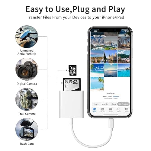 SD Card Reader for iPhone iPad Camera with USB C, Dual Card Slot Memory Card Reader Supports SD and TF Card Trail Camera Viewer SD Card Adapter Portable Micro SD Card Reader No App Plug and Play thumbnail 3