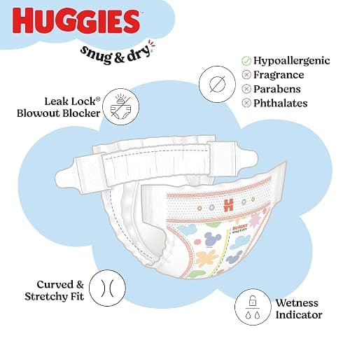Huggies Size 1 Diapers, Snug & Dry Newborn Diapers, Size 1 (8-14 lbs), 44 Count, Packaging May Vary thumbnail 9