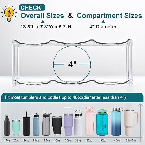 LARGER Compartment - Stackable Water Bottle Organizer Holder - for Stanley & Others' Large Tumbler - Clear Wine Rack, Cup Bottle Holder for Cabinet Home Countertop Fridge Pantry Shelf, 4 Tier Hold 12 thumbnail 6